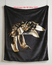 Balenciaga Gold Floral Cuff Print Flannel Sofa Throw Blanket BA185